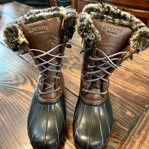 Sperry Top Sider Brown Duck Boots w/Faux Fur EUC Sz 5